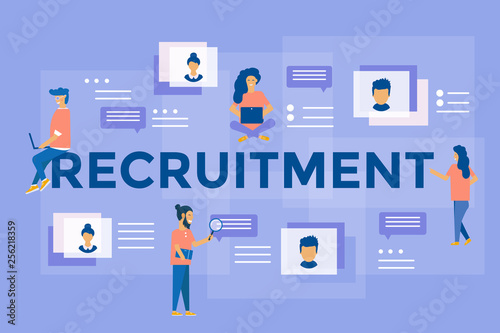 Recruitment concept with characters for social media, documents, employee hiring, web banner, infographics, landing page.