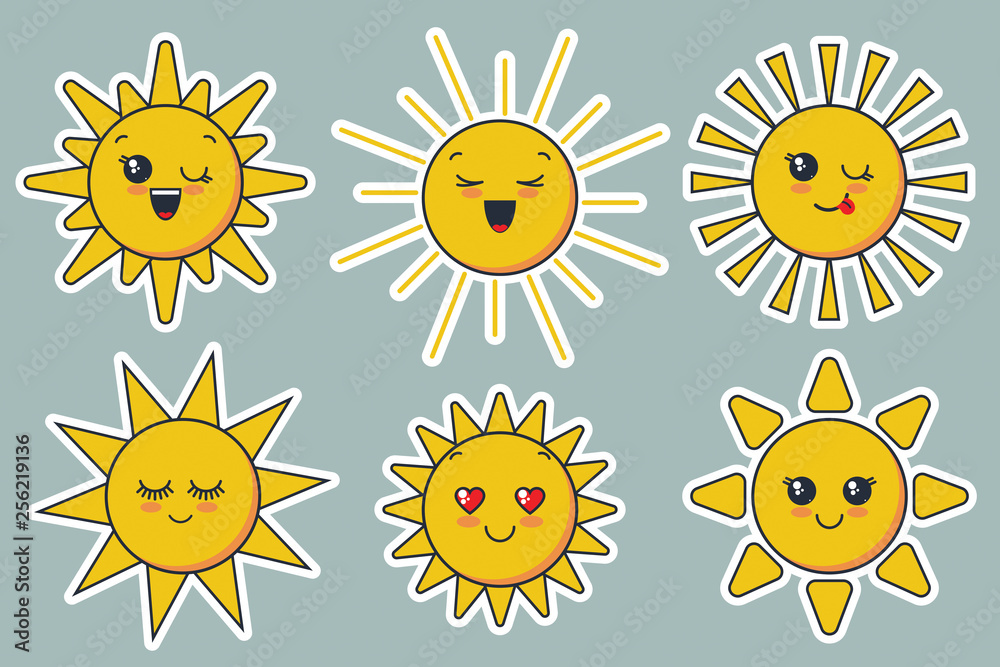Vector cute smiling sun faces for child design Vector cute smiling sun faces for child design