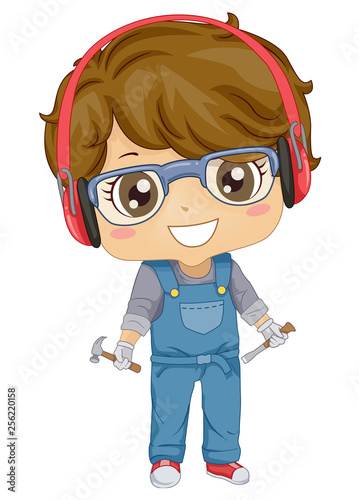 Kid Boy Woodwork Illustration