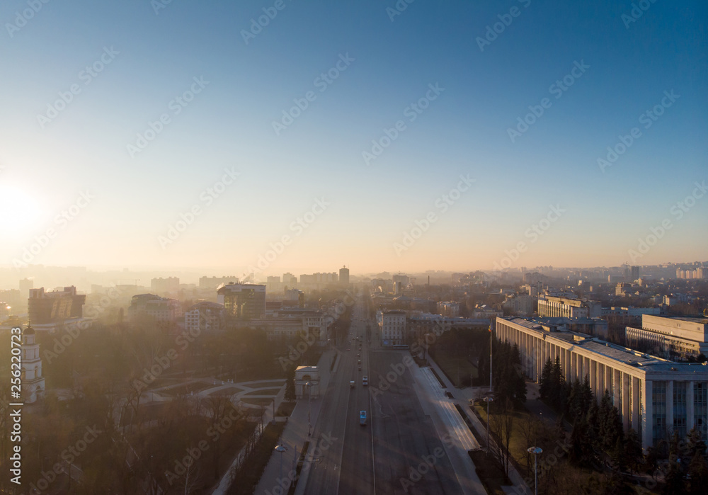 Stefan cel mare central boulevard at sunrise