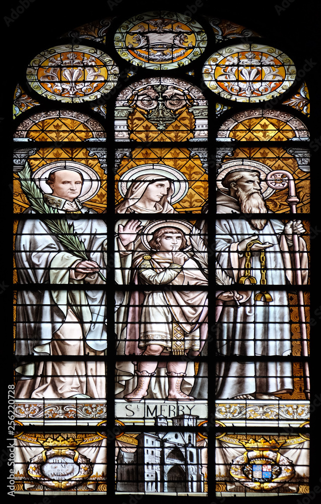 Saint Mary, stained glass window in the Saint Augustine church in Paris, France