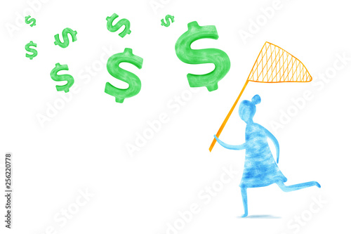 businesswomen_trying_to_catch_money_dollar photo