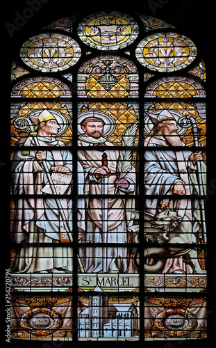 Saint Marcel, stained glass window in the Saint Augustine church in Paris, France