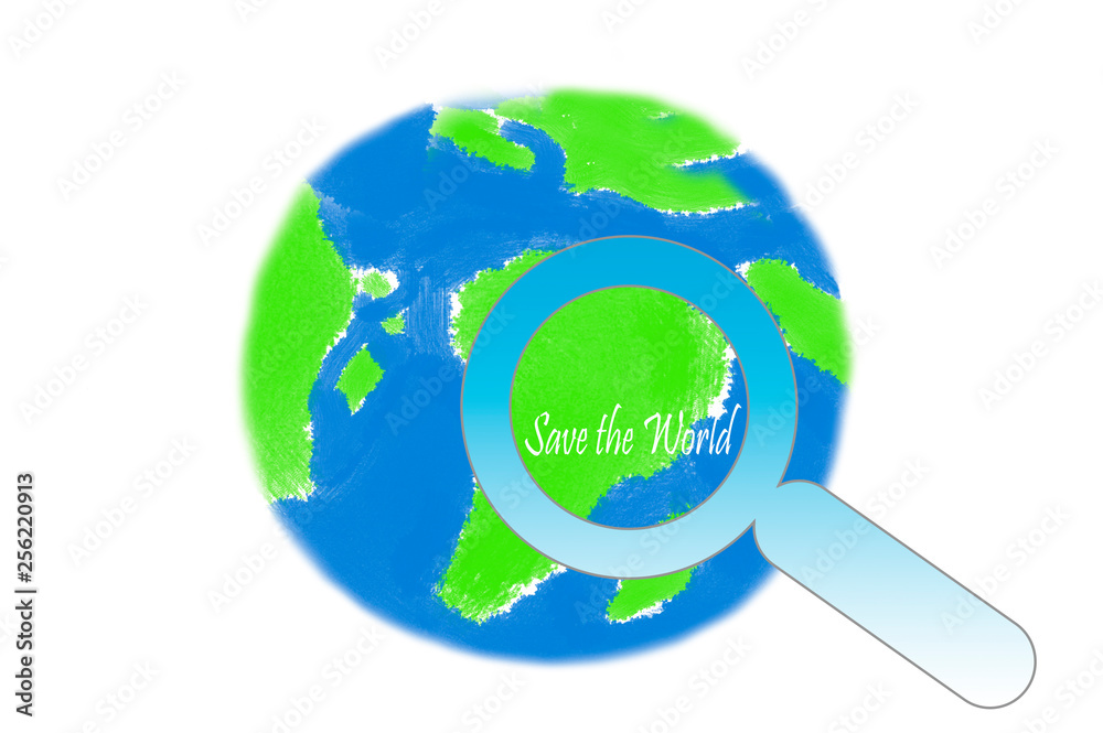 Earth day - save the world magnifying glass and earth globe