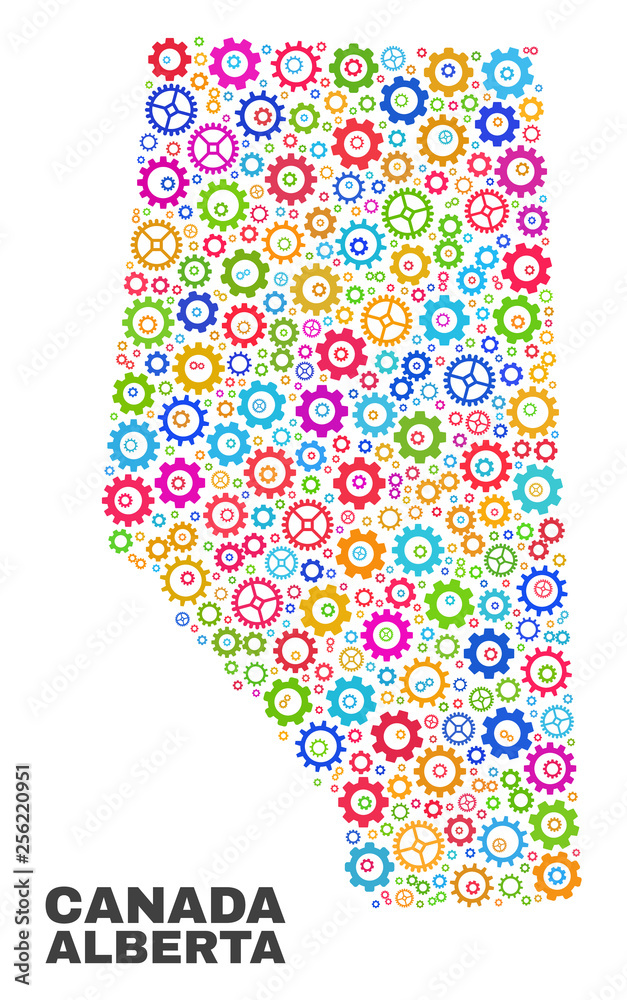 Mosaic technical Alberta Province map isolated on a white background. Vector geographic abstraction in different colors. Mosaic technical Alberta Province map isolated on a white background. Vector geographic abstraction in different colors.