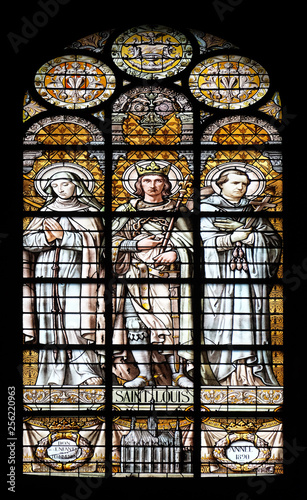 Saint Louis, stained glass window in the Saint Augustine church in Paris, France 