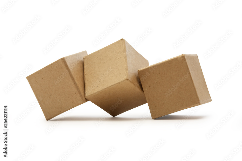 Brown Cardboard Cubes - obrazy, fototapety, plakaty 