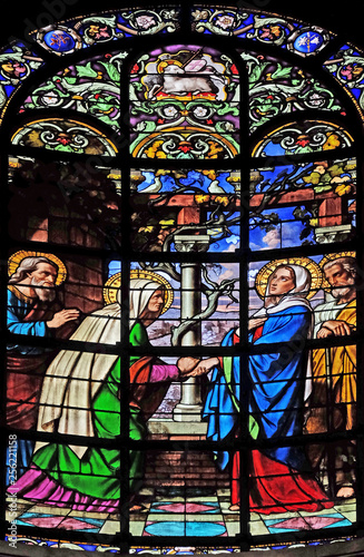Visitation of the Virgin Mary, stained glass window in the Saint Augustine church in Paris, France