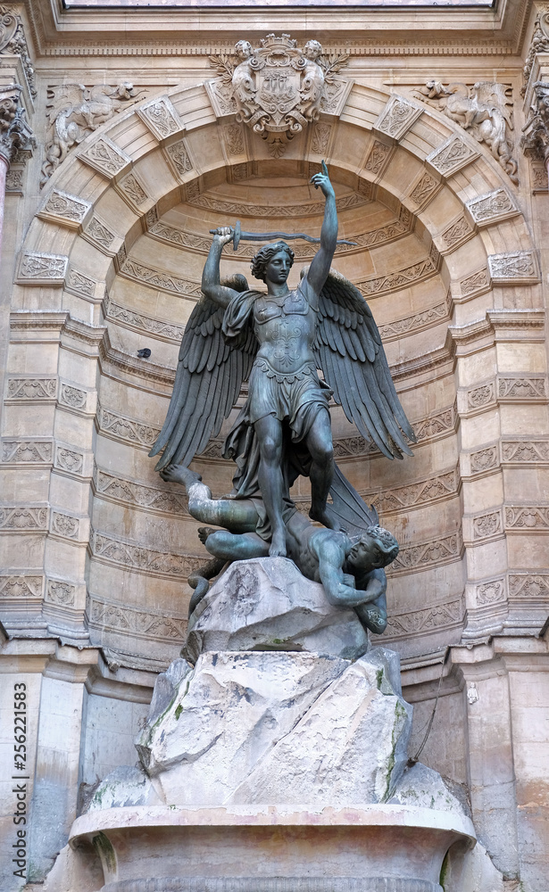 Fountain Saint Michel at Place Saint Michel in Paris.