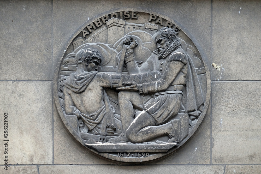 Ambroise Pare, French barber surgeon, fathers of surgery and modern forensic pathology and a pioneer in surgical techniques and battlefield medicine,e Faculte de Medicine Paris, France