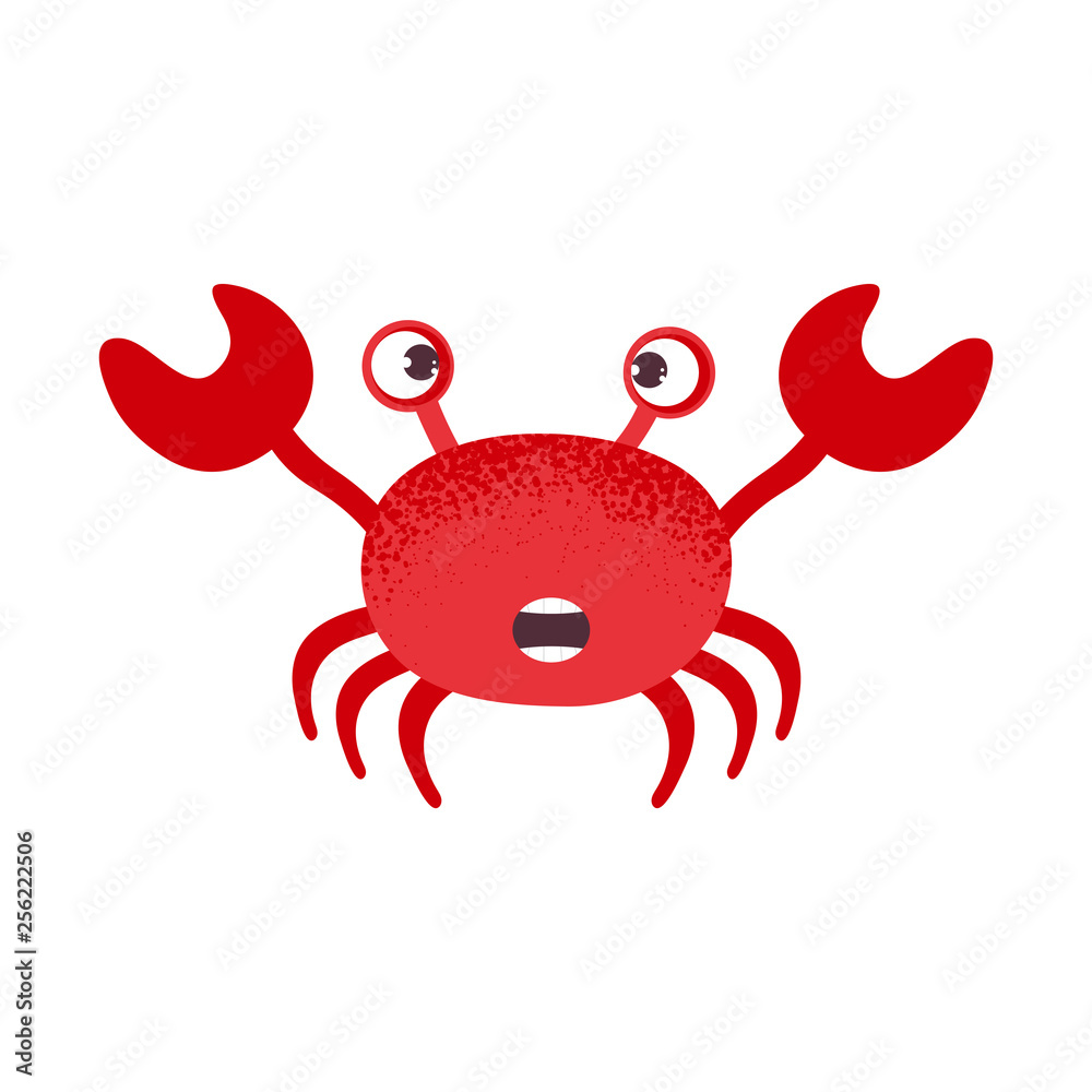 Cute cartoon red crab drawing. Crab character vector illustration