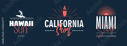 Set of labels or T-shirt prints with inscription, summer design for youth, teenagers.