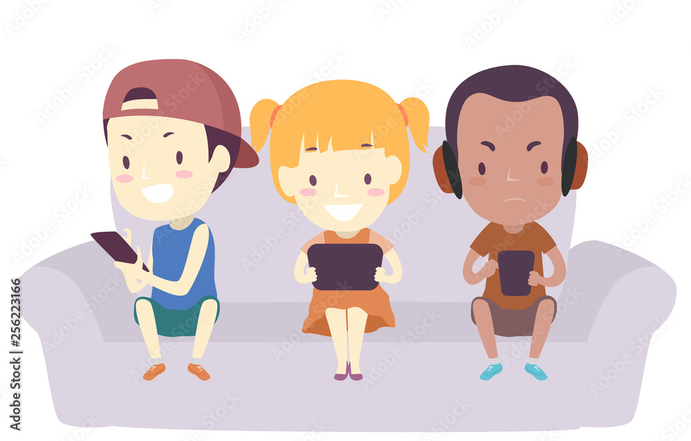 Kids Mobile Phone Play Games Illustration Kids Mobile Phone Play Games Illustration