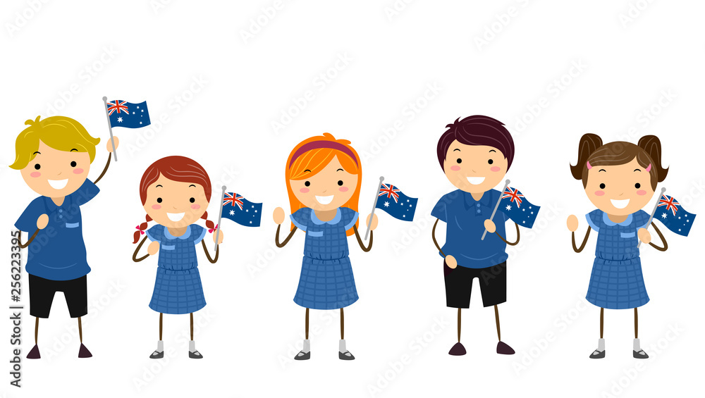 Stickman Kids Australian Students Uniform Flag