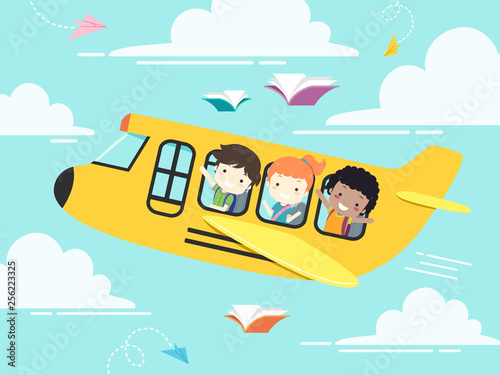 Kids Student School Plane Illustration