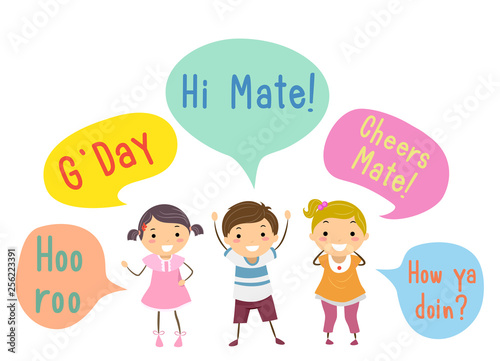 Stickman Kids Australian Slang Speech Bubbles