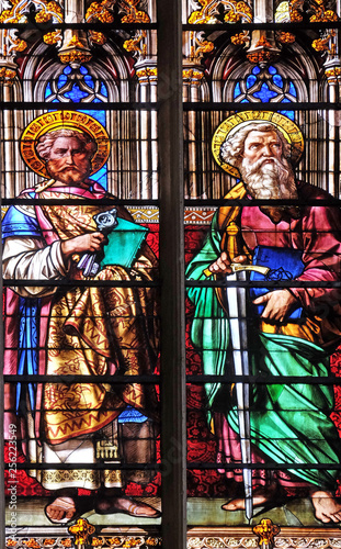 Saints Peter and Paul, stained glass windows in the Saint Gervais and Saint Protais Church, Paris, France