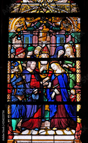 The Wedding of the Virgin  stained glass windows in the Saint Gervais and Saint Protais Church  Paris  France