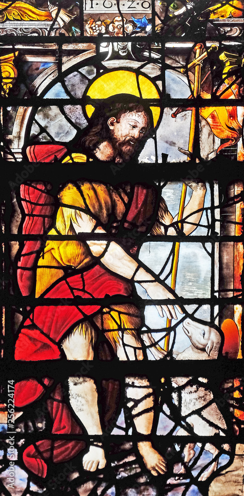 Saint John the Baptist, stained glass windows in the Saint Gervais and Saint Protais Church, Paris, France 