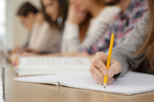 University students studying in auditorium during lecture