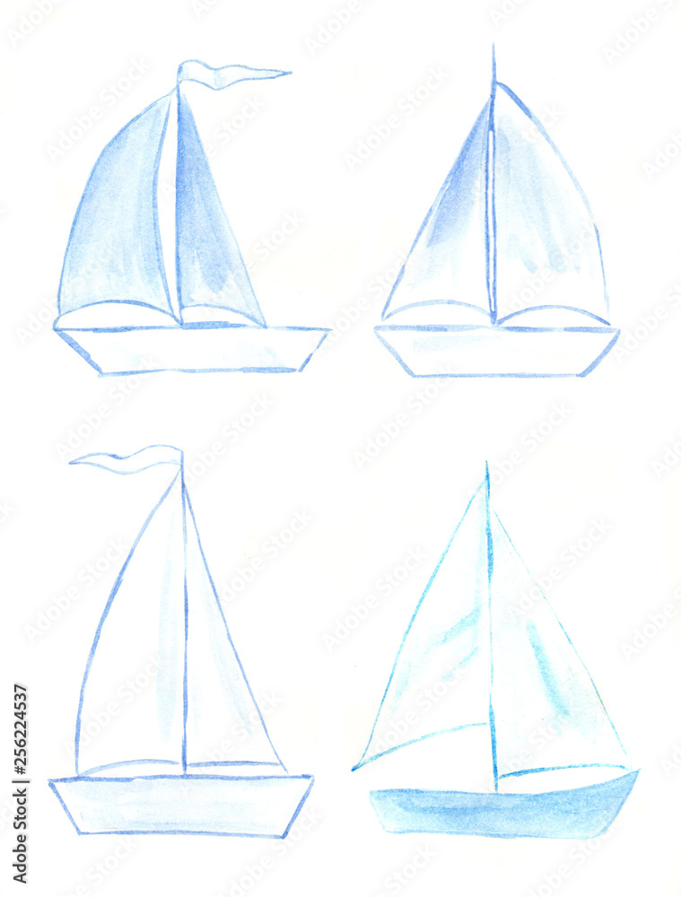 Watercolor set of sailboats.