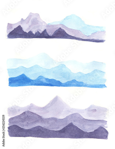 Watercolor set of mountains.