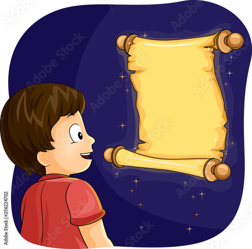 Kid Boy Magical Scroll Illu...
