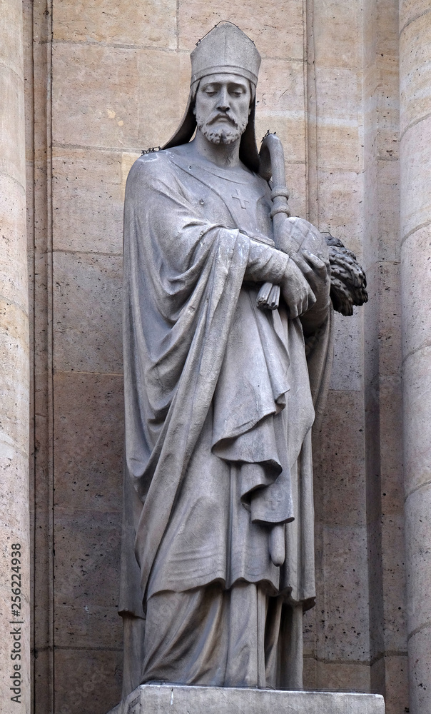 Saint Honoratus of Amiens, statue on the portal of Saint Roch church in Paris, France