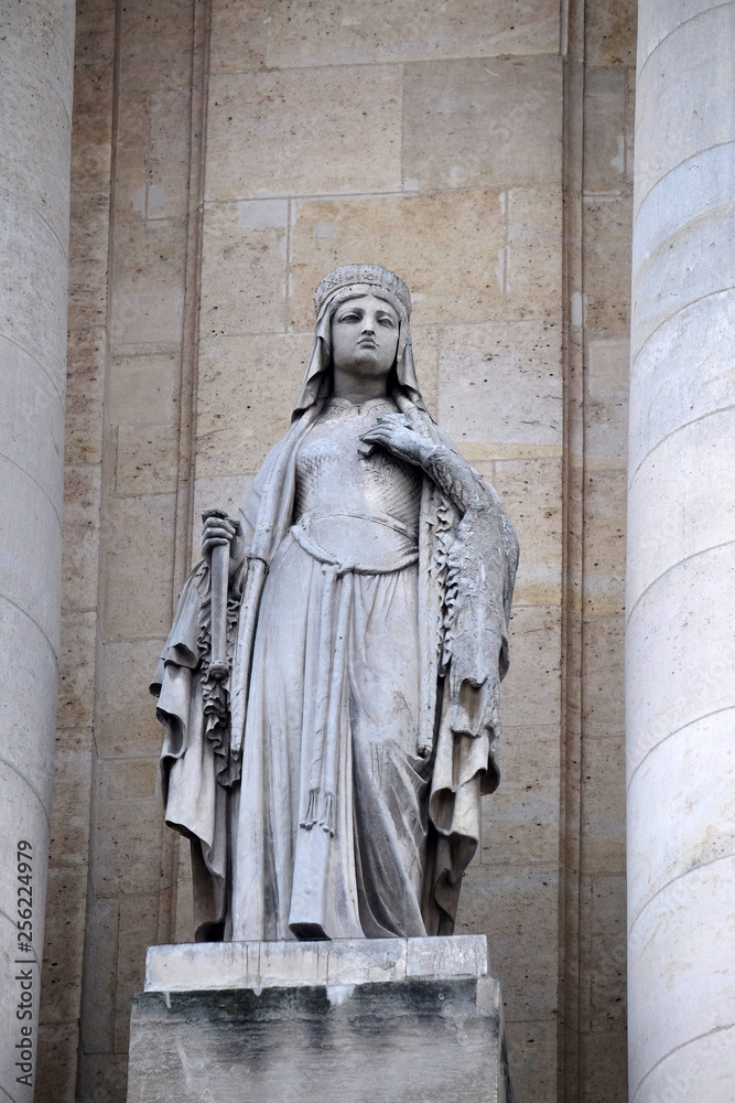 Saint Clotilde, statue on the portal of Saint Roch church in Paris, France 