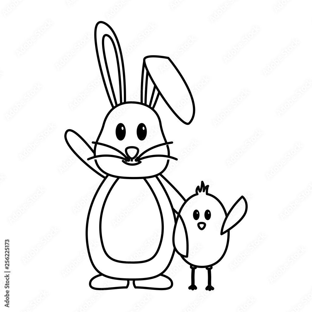 Fototapeta premium happy easter rabbit and chick