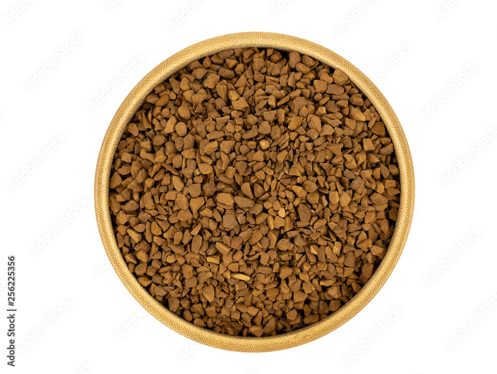 Granulated coffee in a wooden plate (cup) isolated on white background Granulated coffee in a wooden plate (cup) isolated on white background