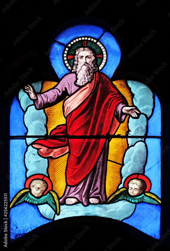 God the Father, stained glass window in Church of Saint Leu Saint Gilles in Paris, France 