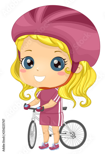 Kid Girl Cyclist Bicycle Il...
