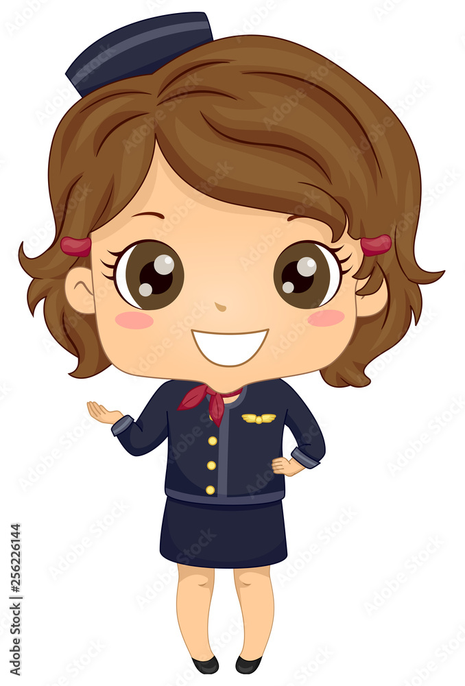Kid Girl Stewardess Costume Illustration Kid Girl Stewardess Costume Illustration