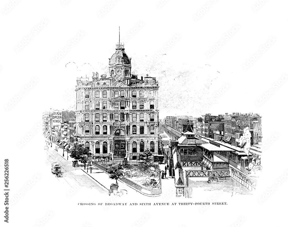 Fototapeta premium New York city. Engraving illustration