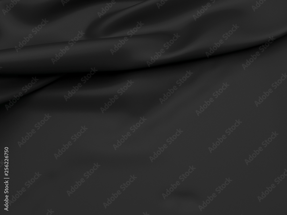 Beautiful Black Satin for Drapery Abstract Background. Dark Silk Fabric.