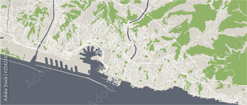 map of the city of Genova, Liguria, Italy, Europe