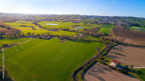 aerial agricultural green fields and lands landscape © evoks24