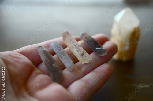 Dark Smokey Lemurian Quartz Points with Twins. Premium quality crystal Smoky Quartz, crystal point stone bundle. Lemurian Smoky Set