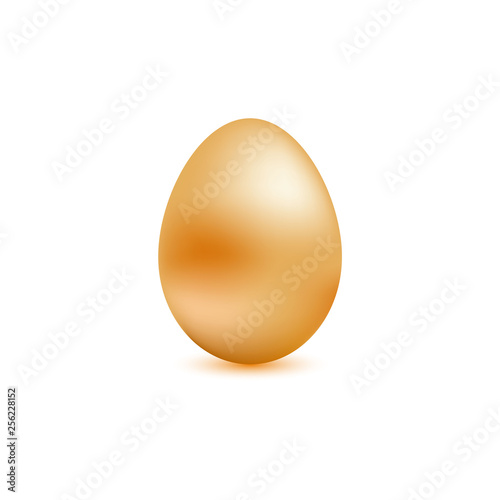 Golden chicken egg on white isolated background. Element for design. Happy Easter.Yellow metal egg.Vector illustration.