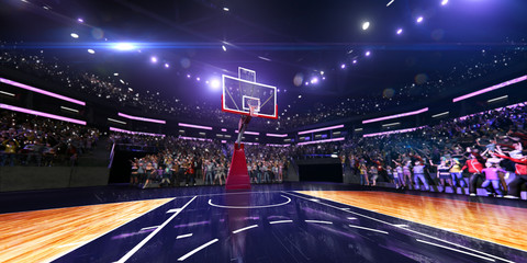 Basketball court wide view. all cort in a little defocus bacground