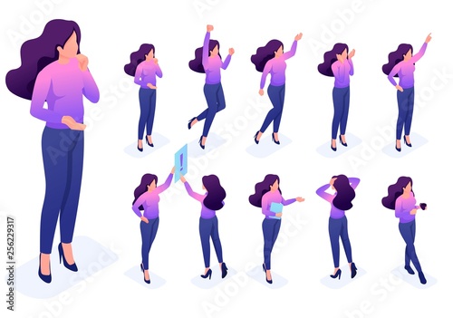 Set Poses Gestures Character, Woman Create Vector 