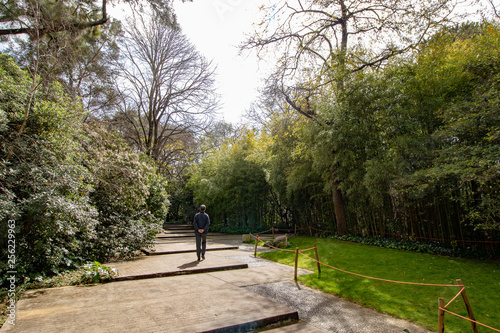 man walking in the garden