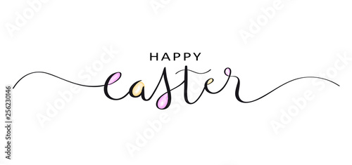 HAPPY EASTER brush calligraphy banner with watercolor