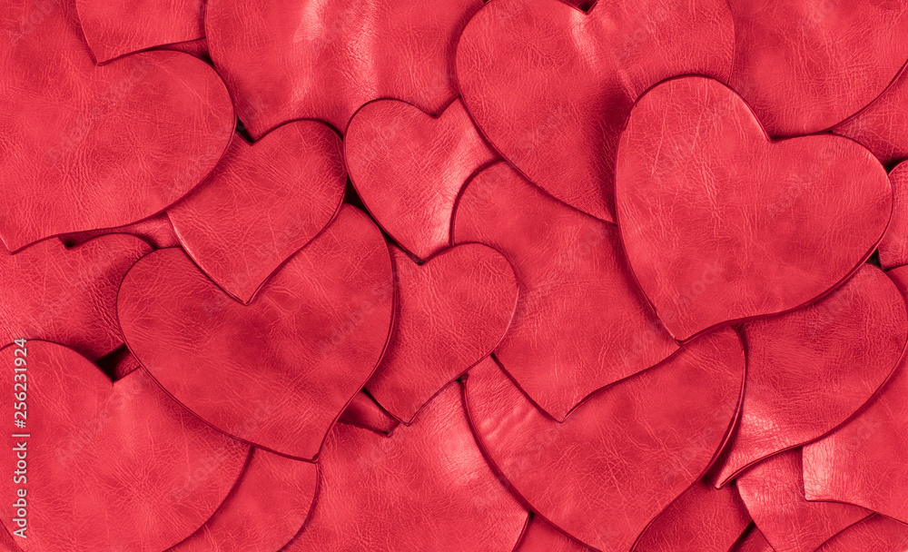 Obraz premium festive background of red leather hearts