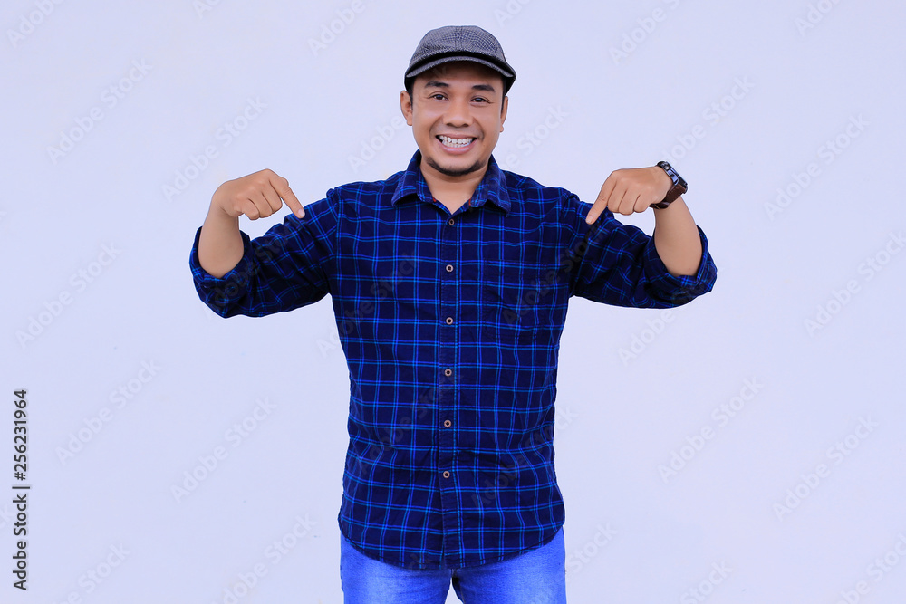 Happy smile expression asian young man with his gesture Happy smile expression asian young man with his gesture