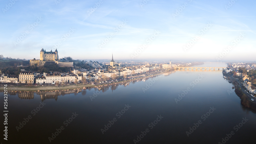 Saumur and the Loire river at sunrise
