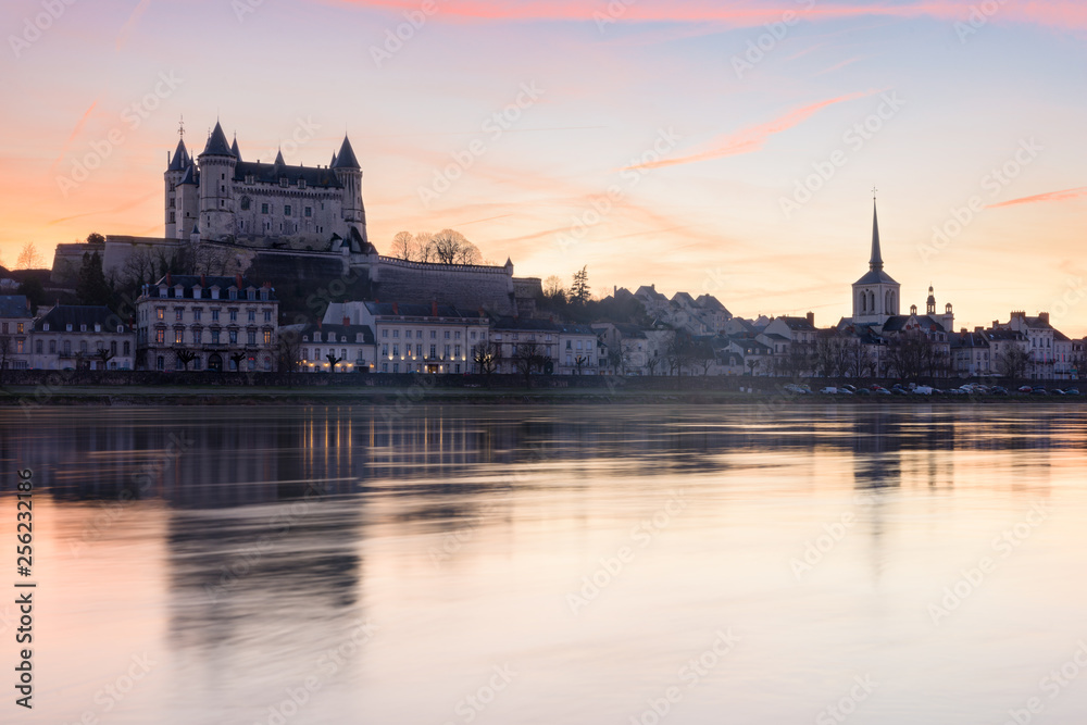 Saumur and the Loire river at sunset