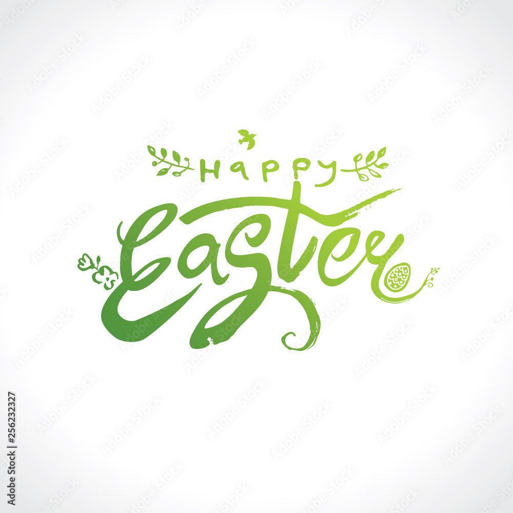 Fototapeta premium Happy Easter green logo. Easter handwritten inscription. Modern calligraphy.