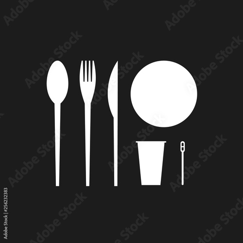Vector illustration icon set of disposable tableware